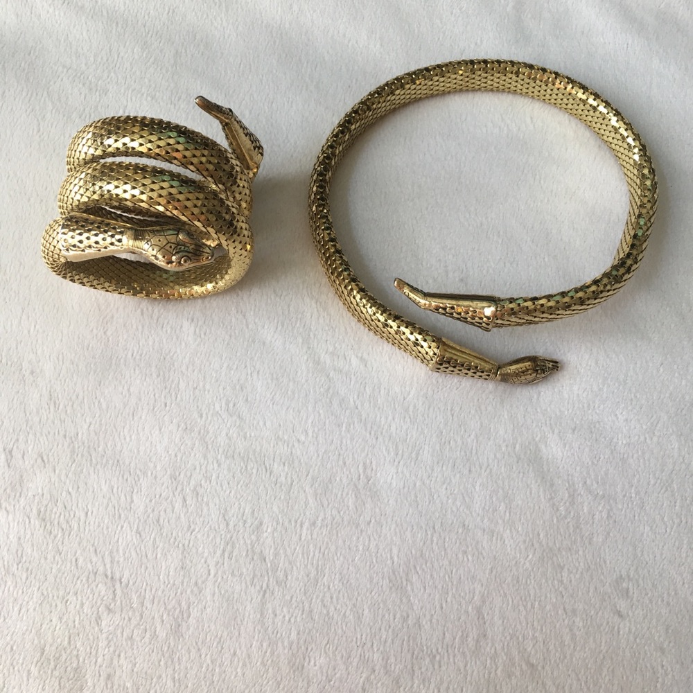 Whiting & Davis Gold Snake Necklace & Bracelet Set